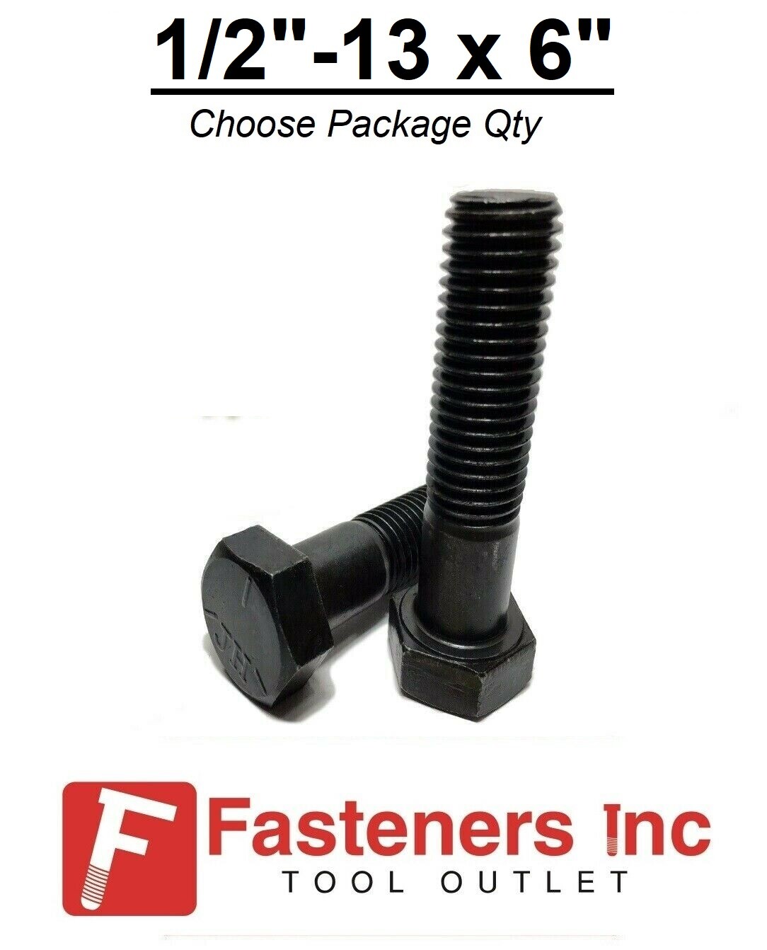 1/2-13 x 6" Hex Bolt Plain Black Steel Grade 5 Cap Screw PT (Choose Qty)