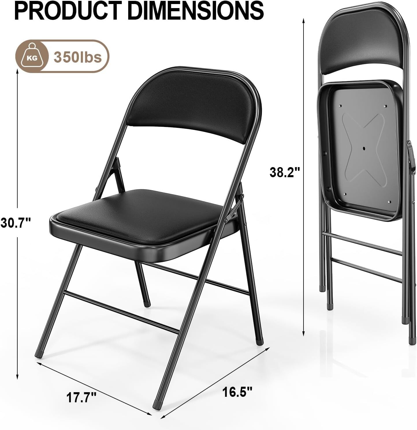 6 Pack Folding Chairs Padded Seats, Metal Frame Pu Leather Seat & Back, 350 lbs