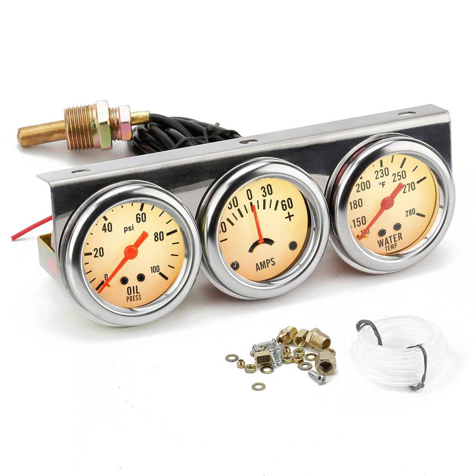 2'' 52mm Universal Chorme 12V DC Car Triple Gauge Kit Psi Oil Press... Fast Ship