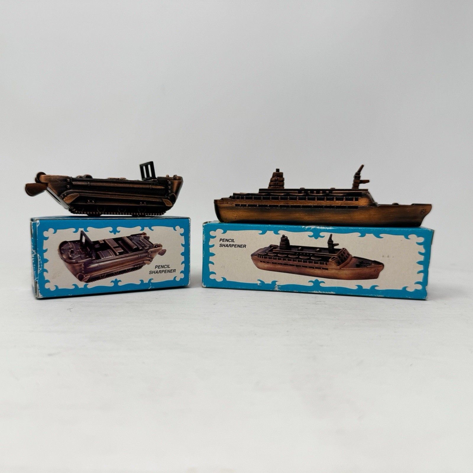 Vintage Die Cast Military Mini Pencil Sharpeners Ship Boat Miniature Lot of 2