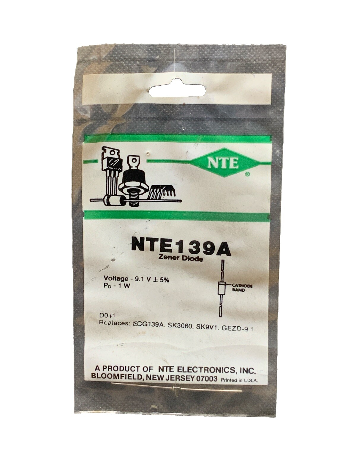 NTE139A Zener Diode DO41 ECG139A SK3060 SK9V1 GEZD-9.1