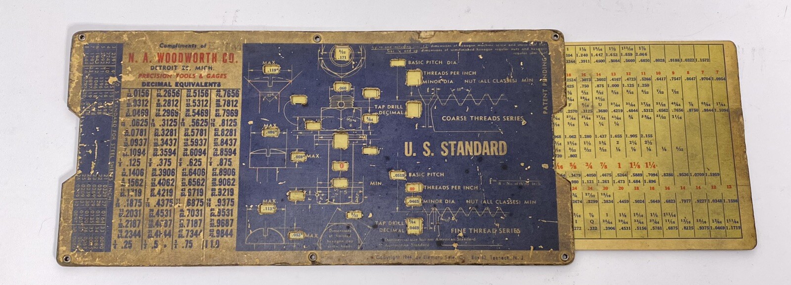 NA Woodworth Antique Sliding Paper Decimal Chart - Detroit Michigan - US VTG