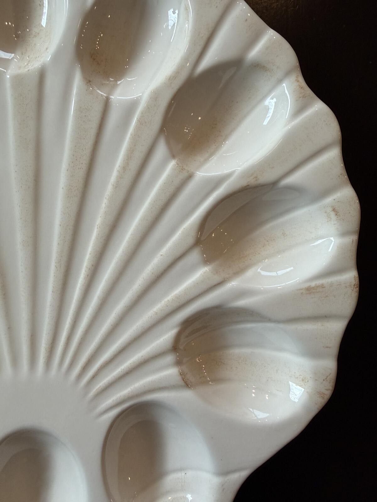 Seashell Deviled Egg Plate- Coastal Speckled Ceramic- 11” Seafare- Summer Decor