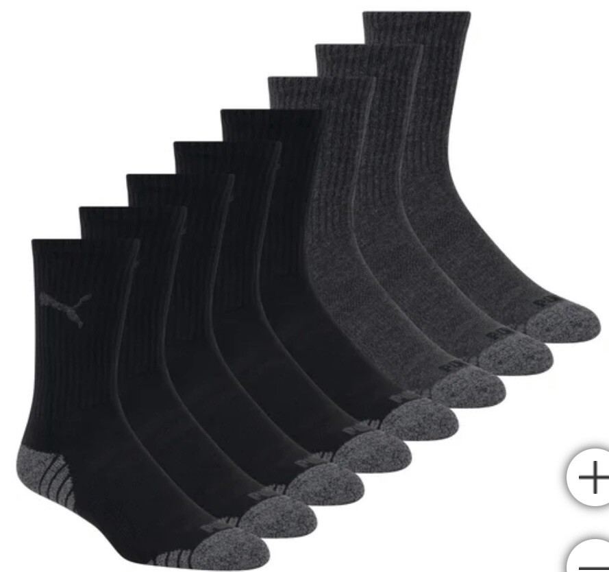 PUMA Men's Crew Sock 16 Pair Total (8) WHITE (3) Gray (5) Black NWT