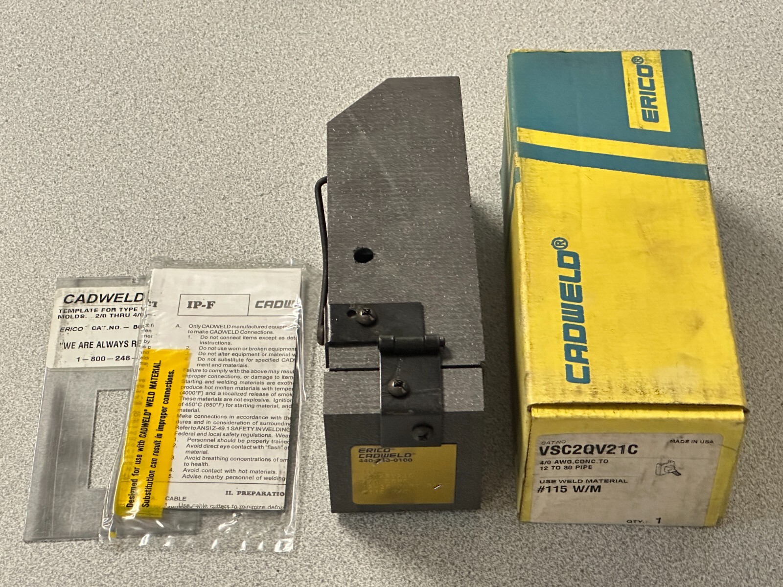 NEW Erico Cadweld VSC2QV21C VS Mold, Cable to 12"–24" Steel Pipe, 4/0 Concentric