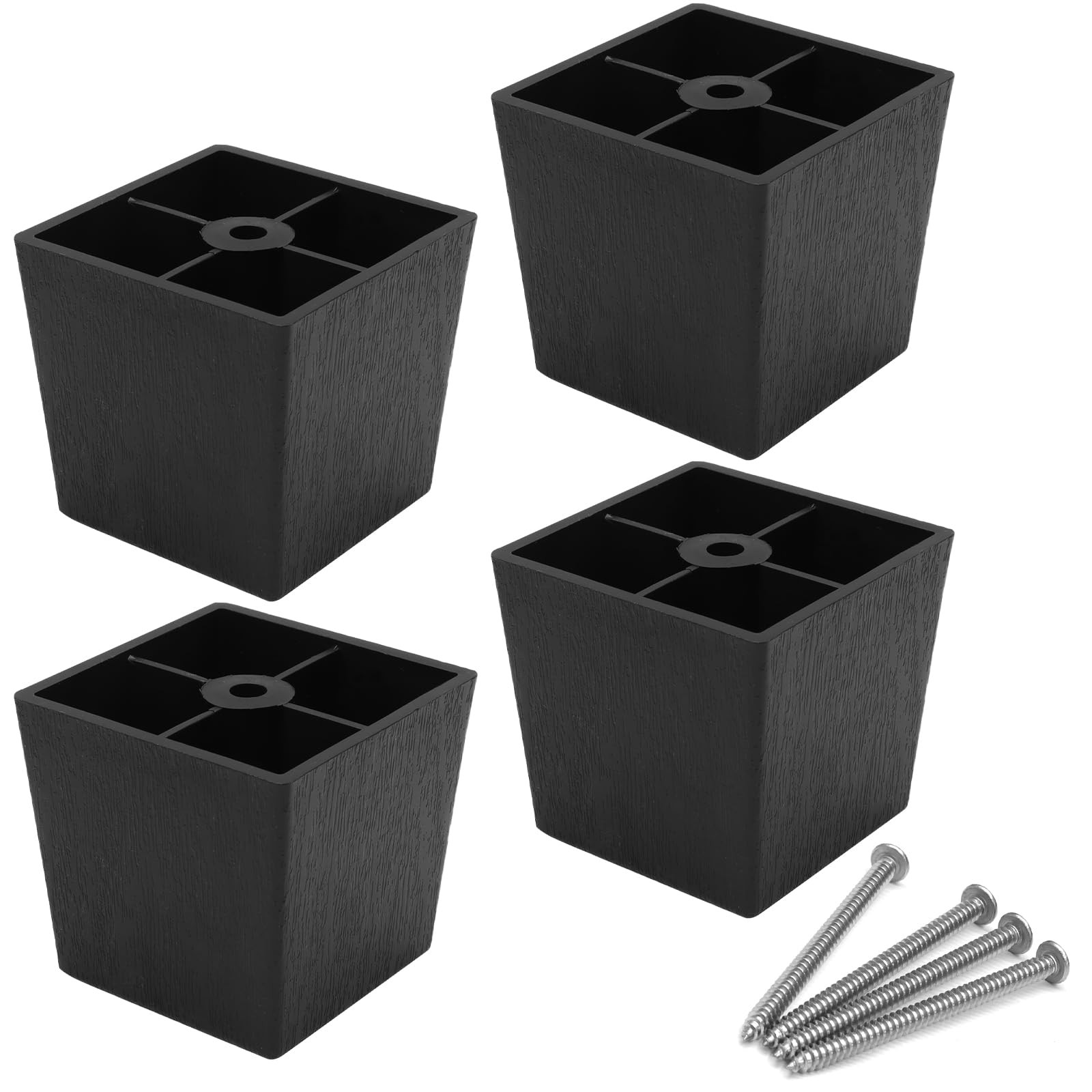 4 PCS Black Plastic Furniture Legs 2 Inch Screwin Square Tapered Sofa Desk