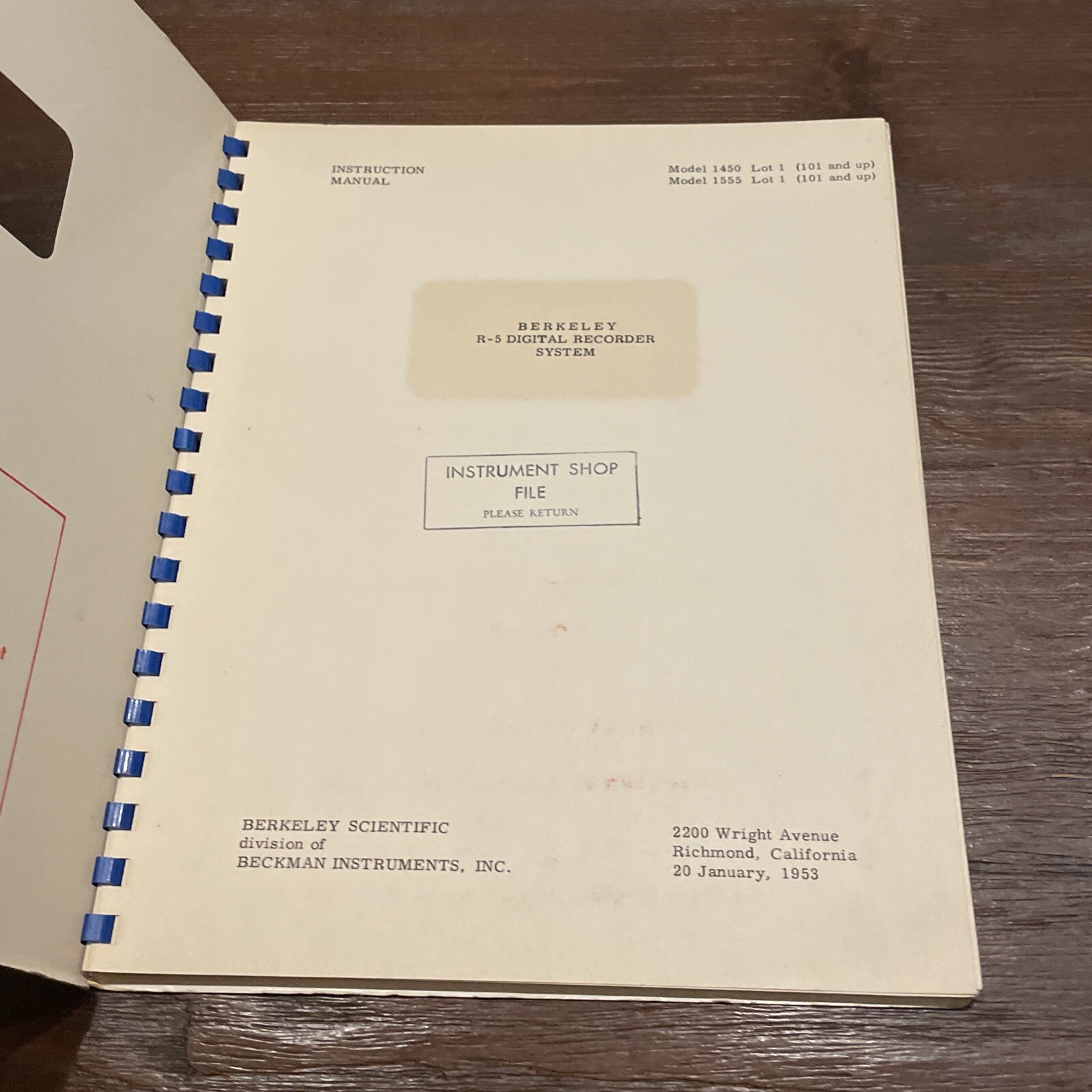 Beckman Berkeley R-5 Digital Recorder System Instruction Manual