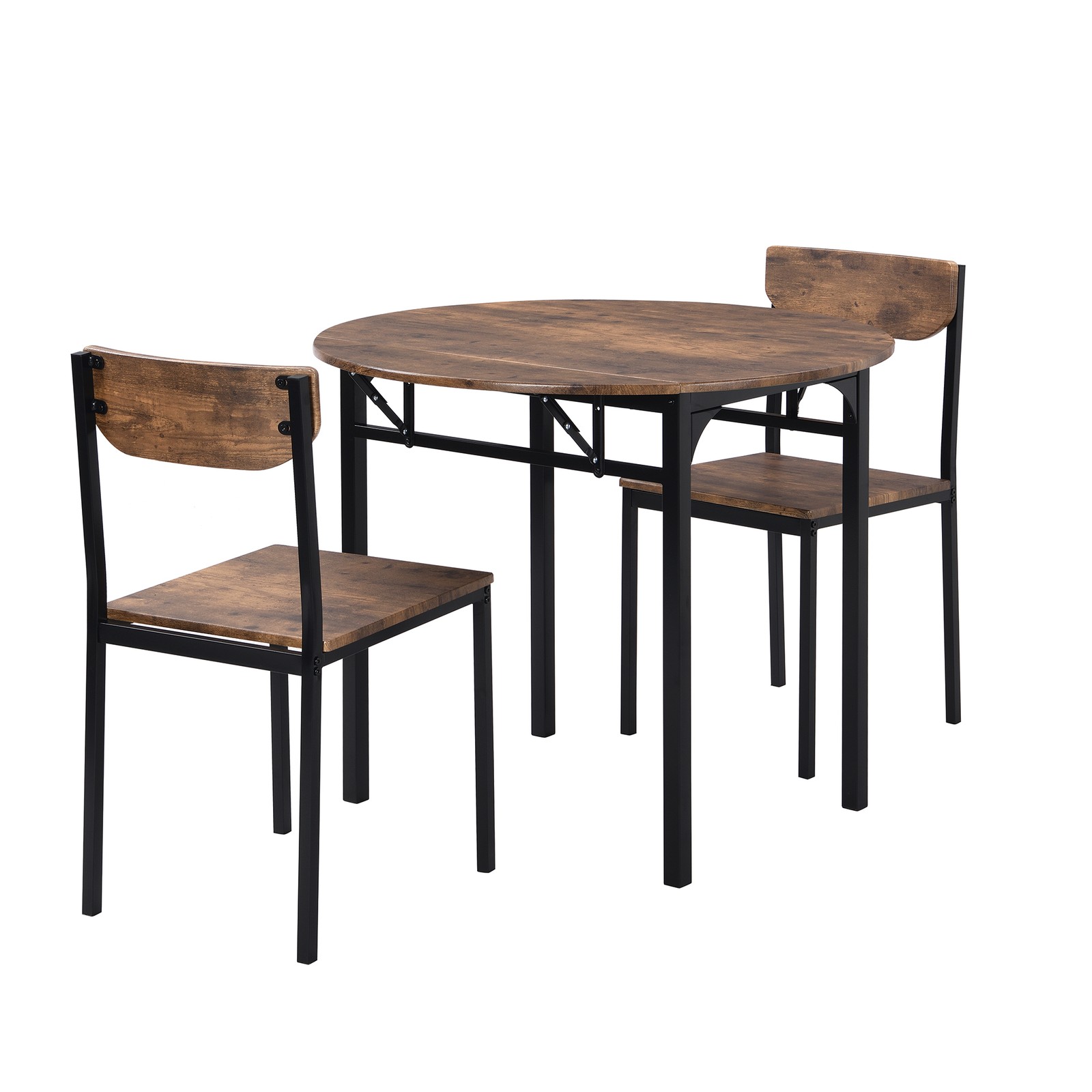 Modern 3-Piece Round Dining Table Set with Drop Leaf and 2 Chairs for Small