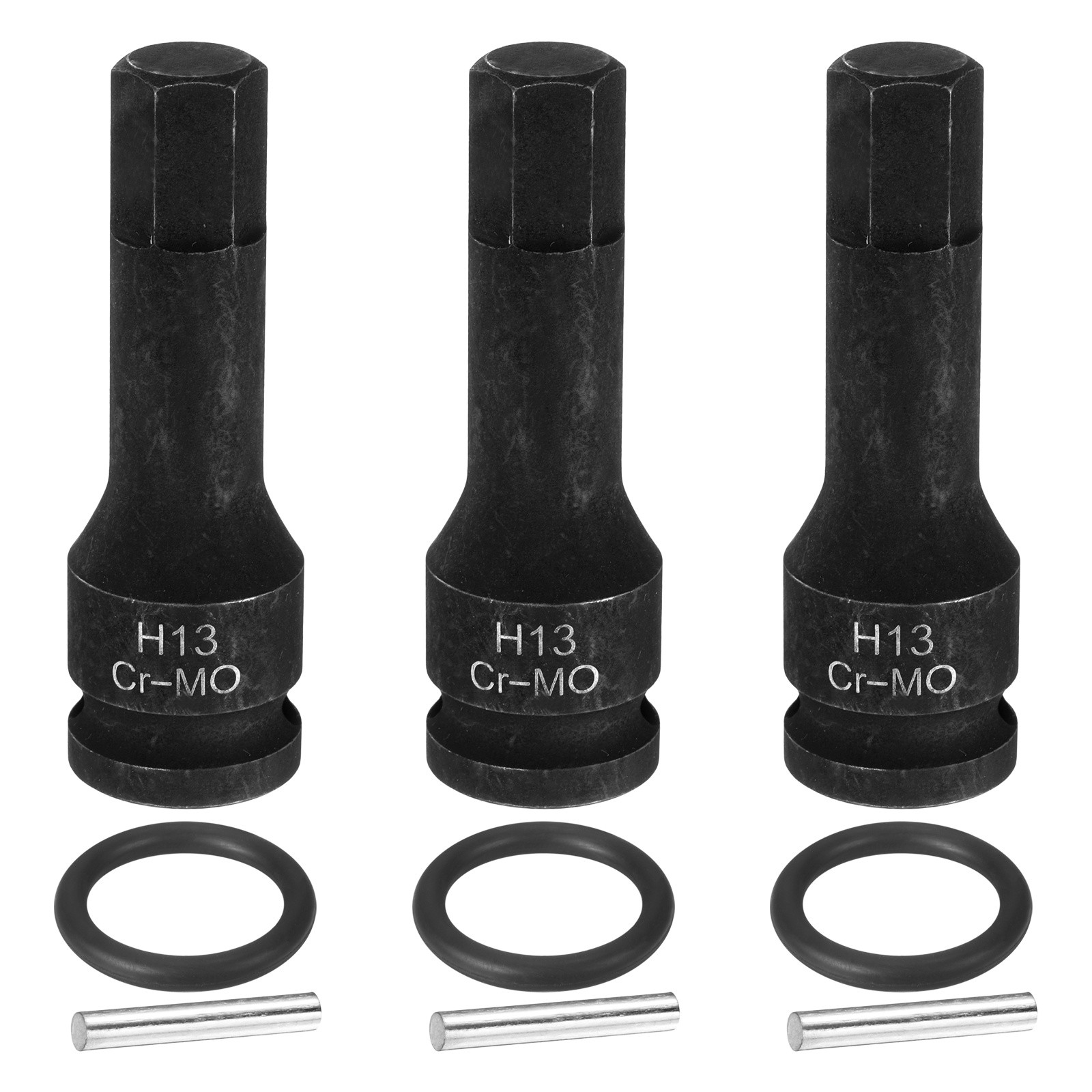 3pcs 1/2" Drive Impact Hex Bit Socket 13mm Metric CR-MO Steel Hexagonal Socket