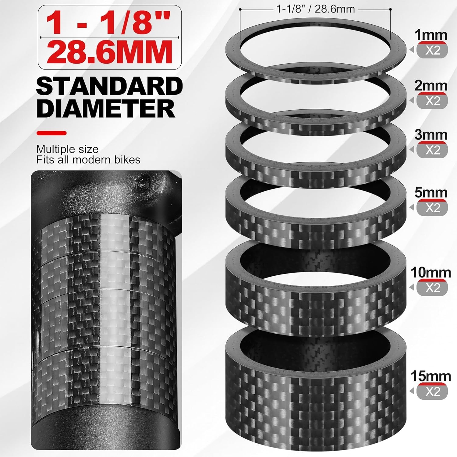 Bike Stem Spacers Carbon Fiber 12pcs Lightweight