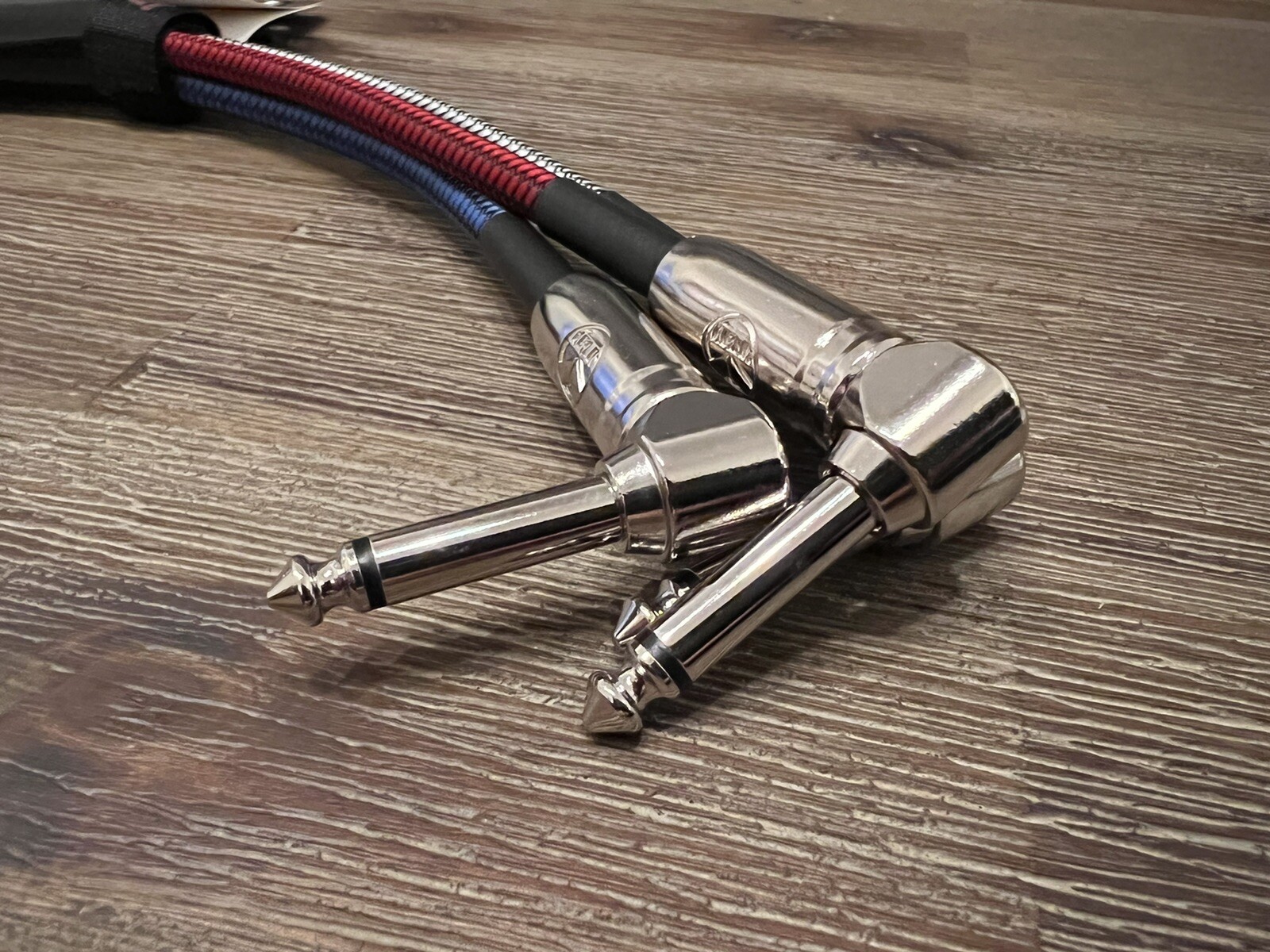 3-PACK 1ft Kirlin 1/4" Mono Multi Colored Braided Right Angle Patch Cables!