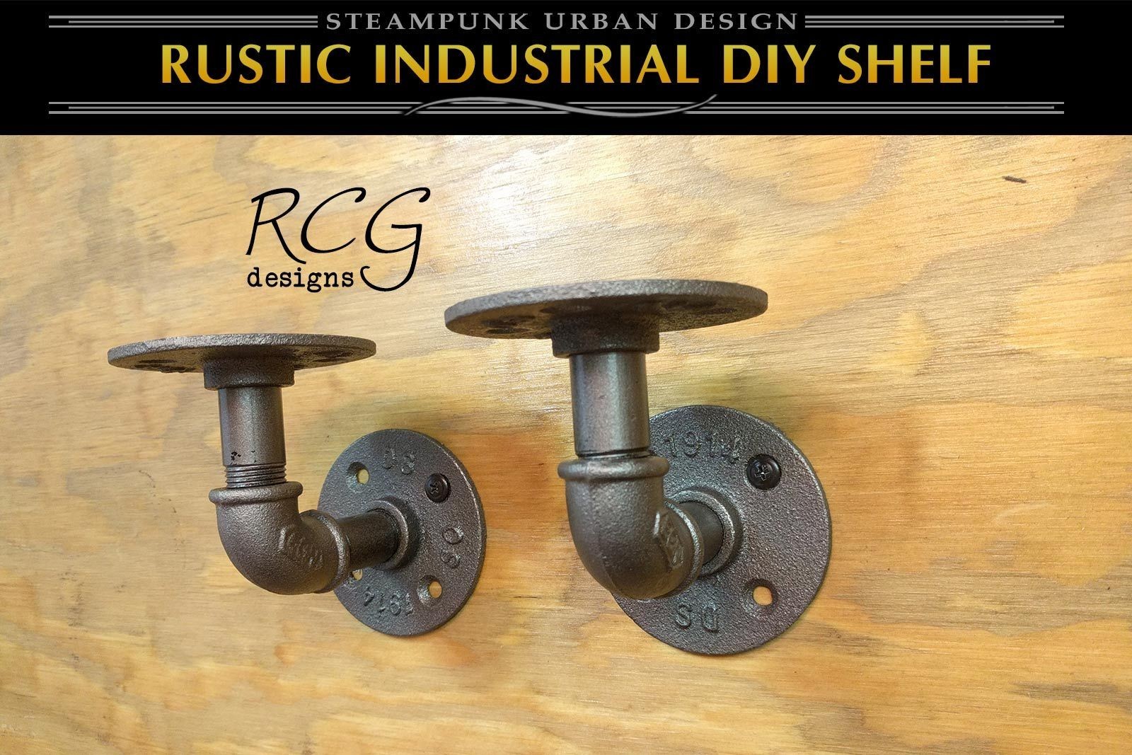Pair 2x2" L Brackets DIY Pipes (4"-6" deep shelf) urban steampunk rustic decor