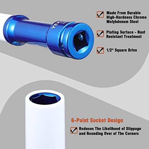 17mm 6" Extra-long Thin Wall Wheel Protector Impact Deep Socket Set, Non-Marring