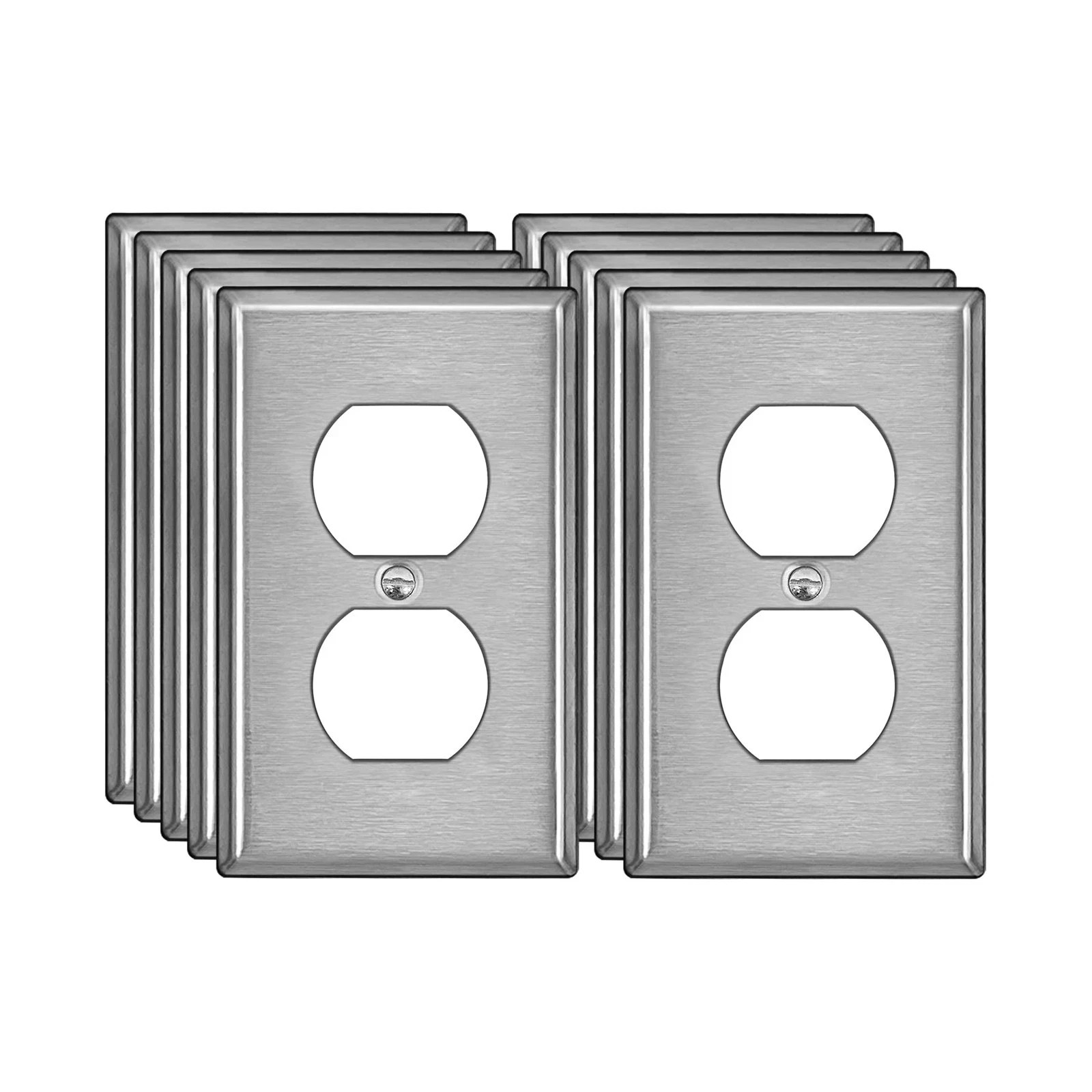 [10 Pack] BESTTEN Duplex Receptacle Metal Wall Plate with Protective Film 1
