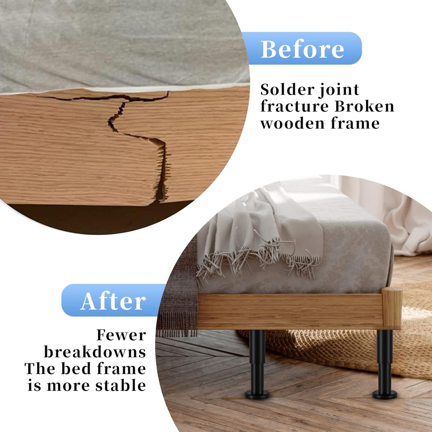 Set of 4 Adjustable Bed Legs Replacement, Adjustable Metal Bed Frame Support Leg