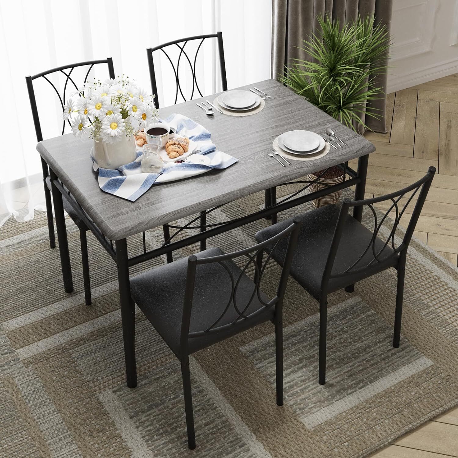 Dining Table Set for 4, Ktichen Table with 4 Chairs for Kitchen & Dining Room