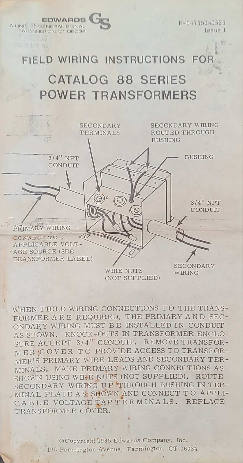 EDWARDS GENERAL PURPOSE TRANSFORMER # 88-100