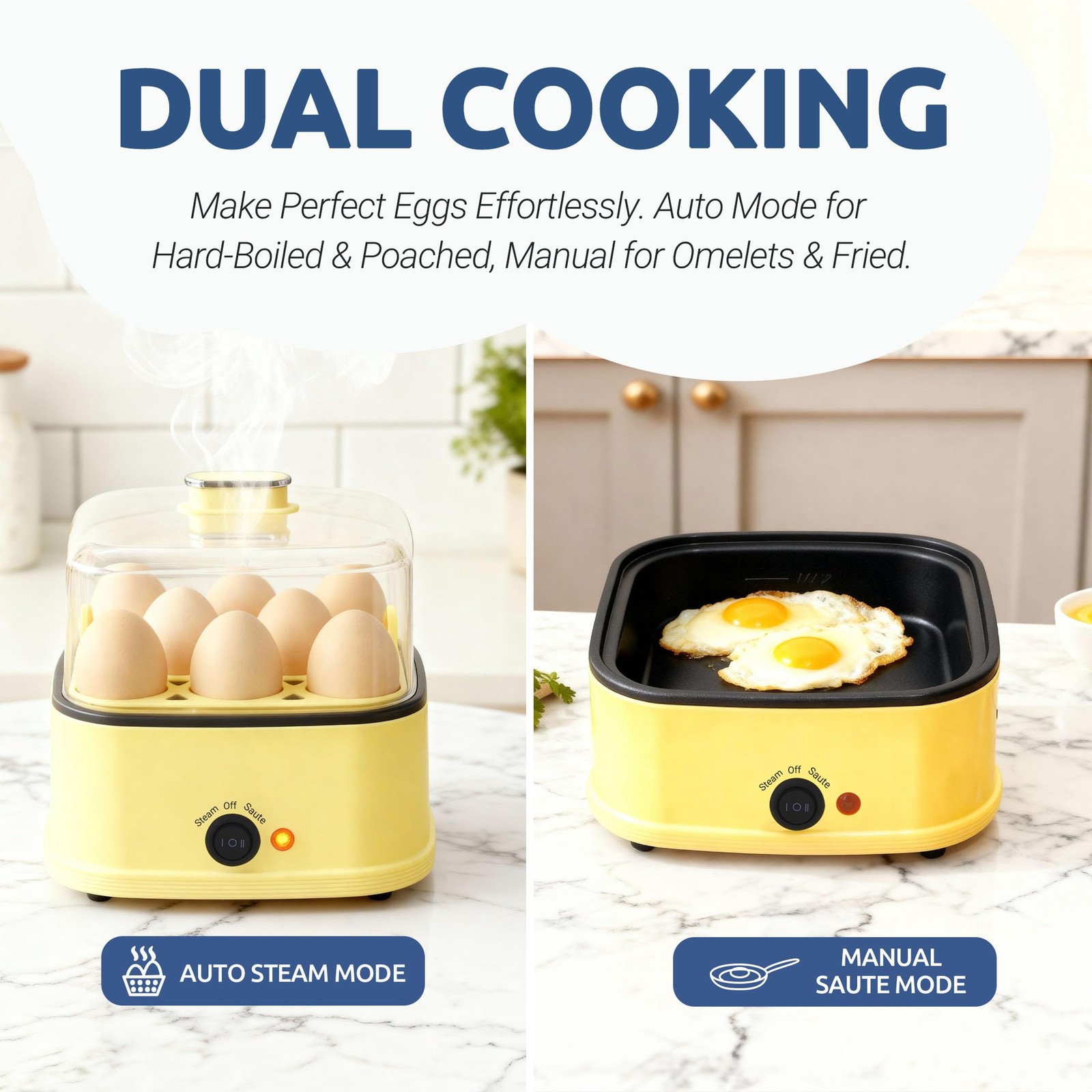 Loftychef 8-in-1 Electric Egg Cooker & Bite Maker, Rapid 3L, Yellow