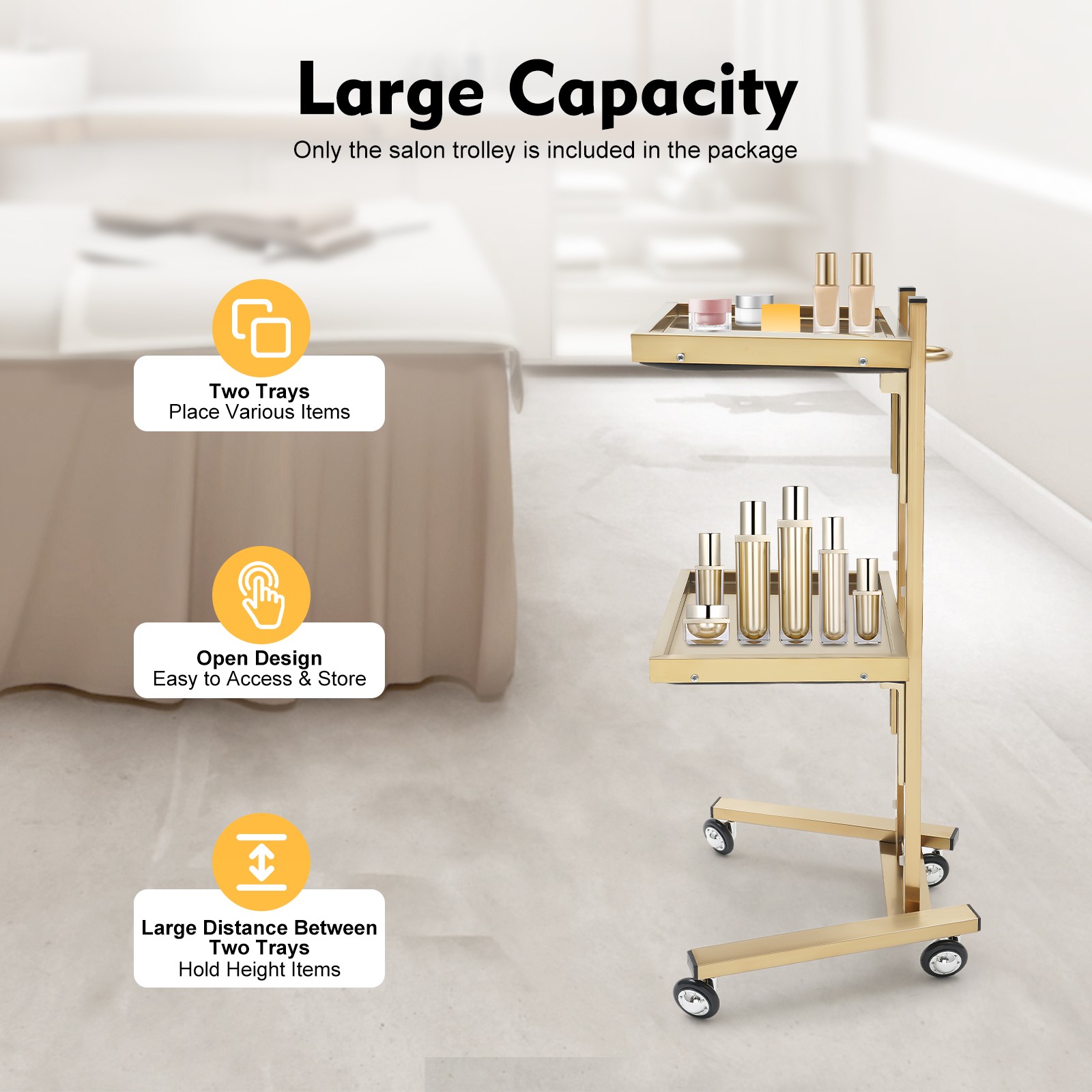 2-Tier Salon SPA Rolling Tray Tattoo Hair Stylist Equipment Storage Trolley Cart
