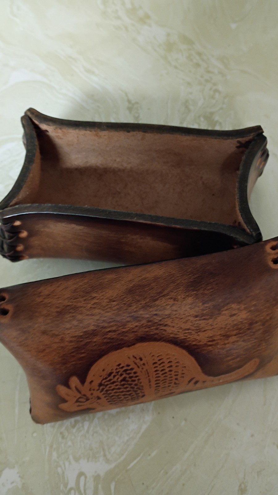 Leather Trinket Box Armadillo Stamped