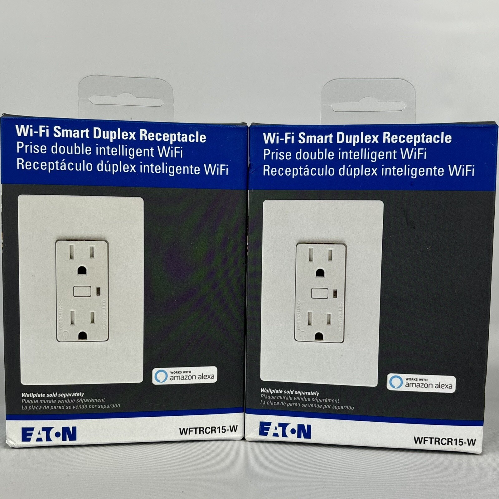 Eaton Wall Outlet Wi-Fi Smart Receptacle Works with Alexa WFTRCR15 White X 2