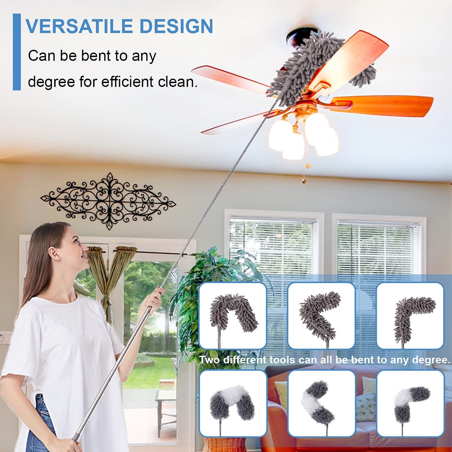 Microfiber Duster Kit for High Ceiling (6pcs), Extendable Dusters for Cleanin...