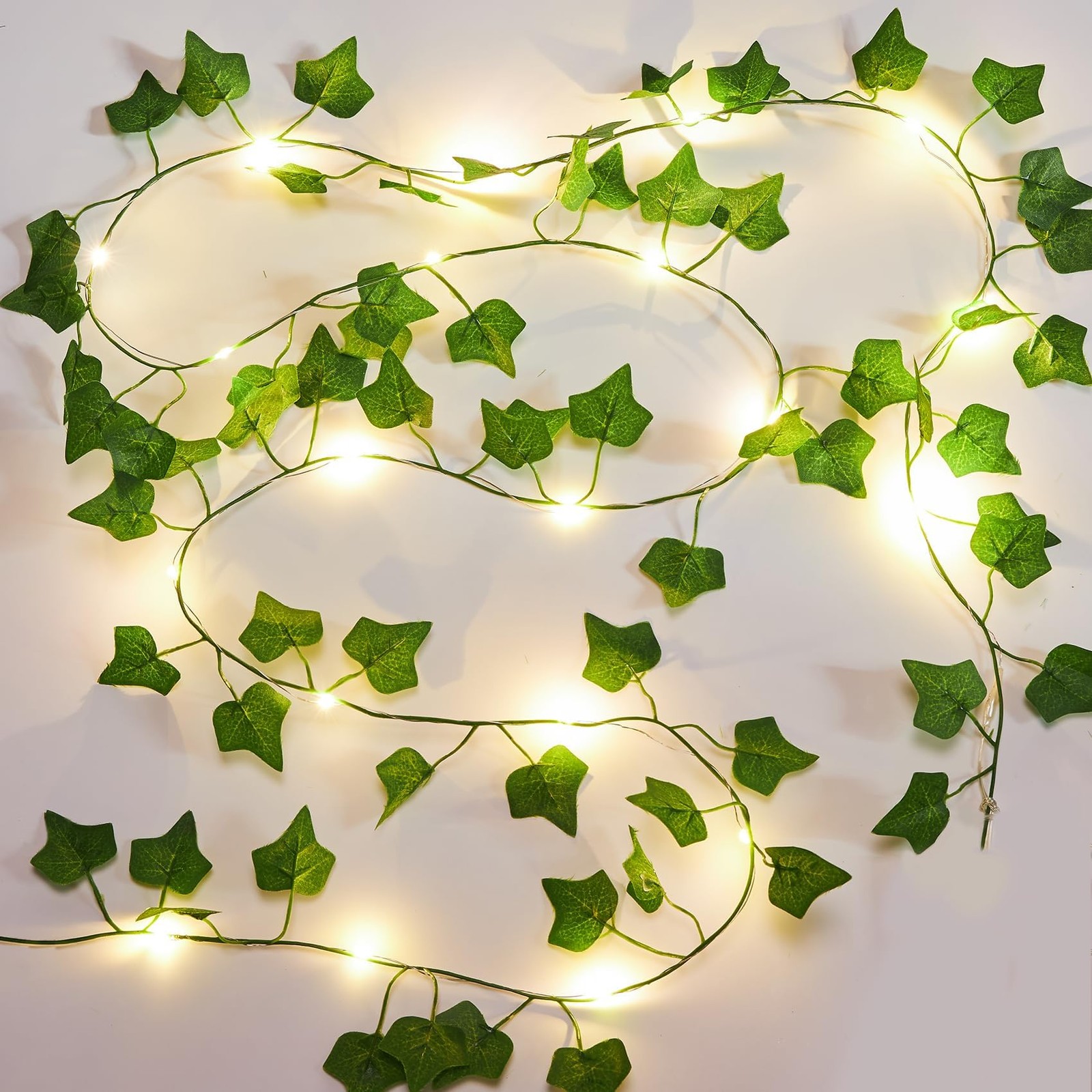 KASZOO 2 Pack 6.56 Ft Vines with Fairy Lights Battery Operated, 40 LEDs Artifici