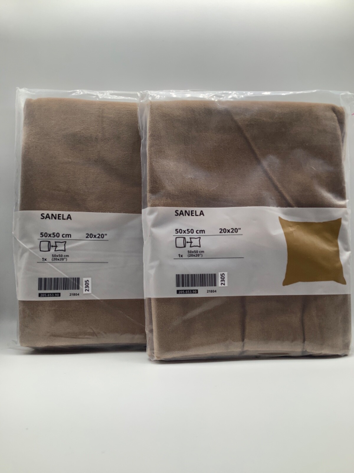 Set of 2 -Ikea SANELA Pillow Cushion Cover 20" x 20" Soft Velvet Light Brown NEW