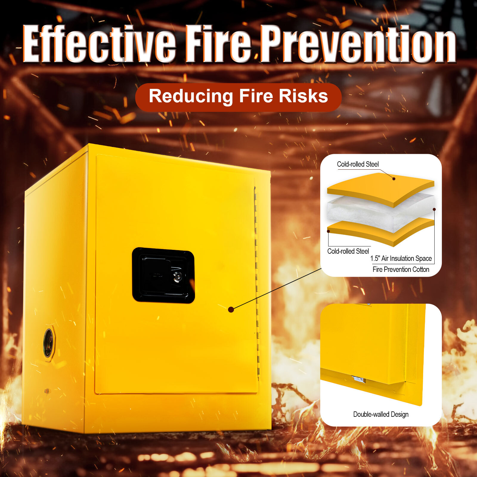 4 Gallon Fireproof Safety Storage Welded Cabinet Bin Flammable Liquid Storage