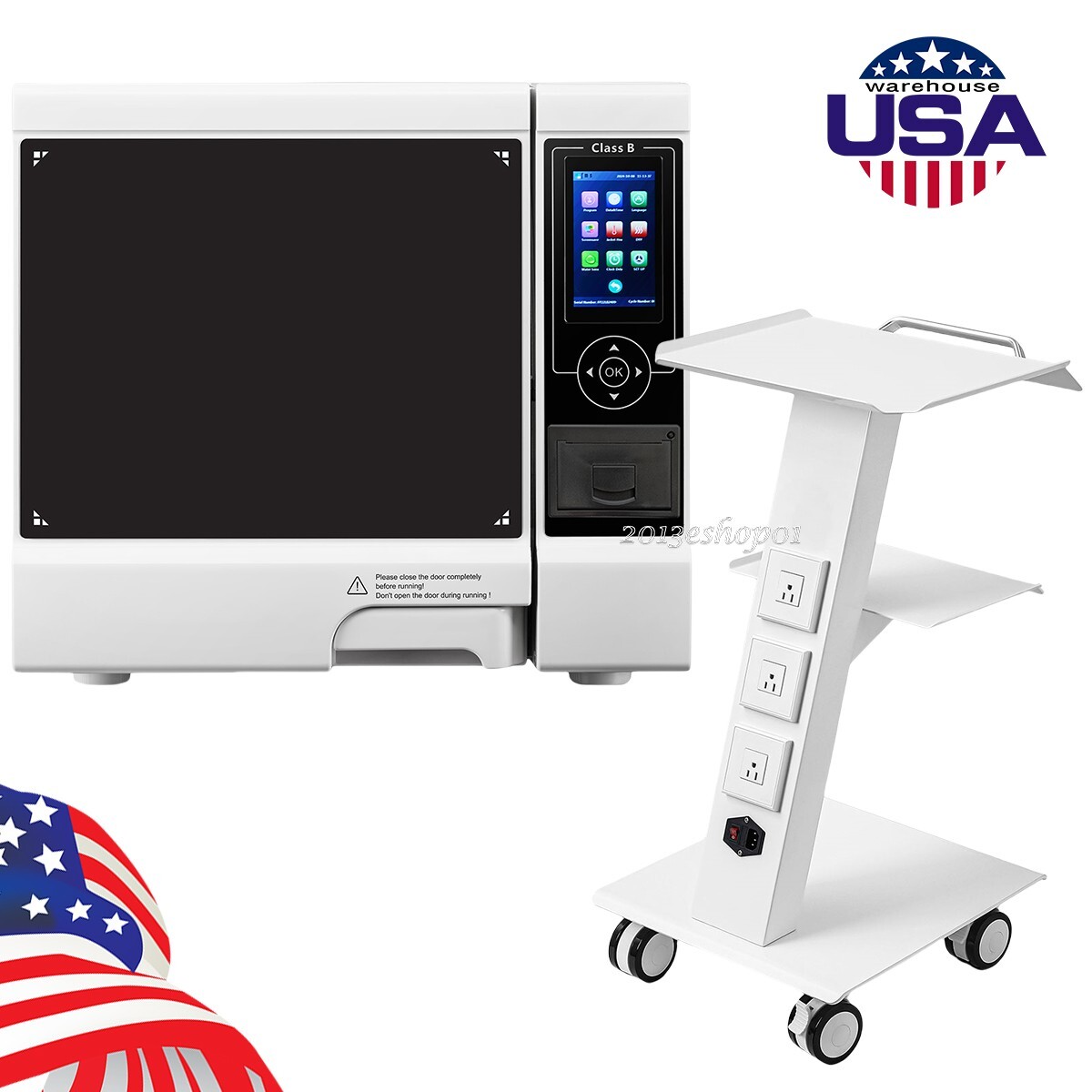 22L Class B Dental Autoclave Steam Sterilizer Built-in Printer/Rolling Tool Cart