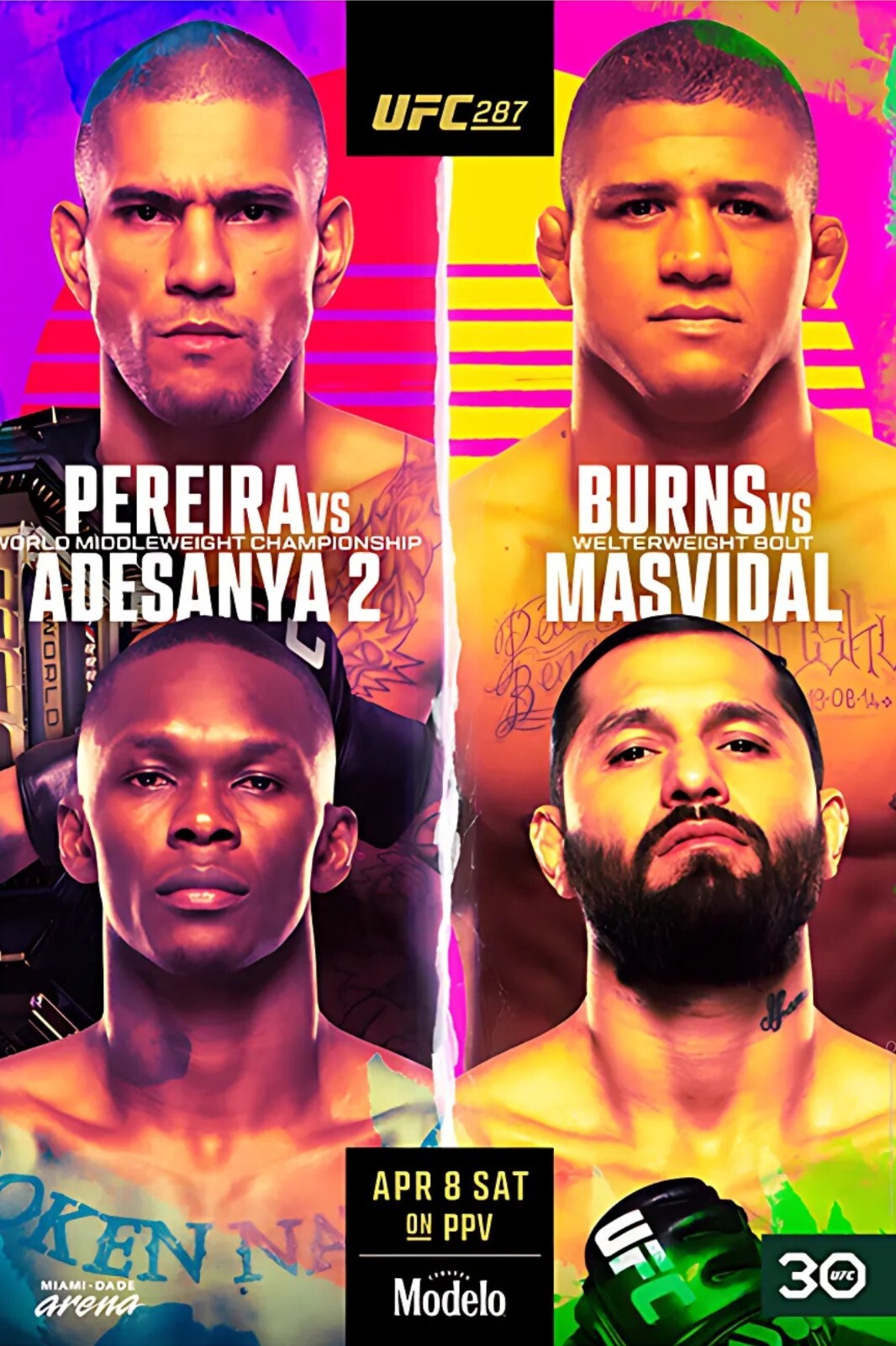 UFC 287 Pereira Vs. Adesanya 2 12x18 Fight Poster Reprint