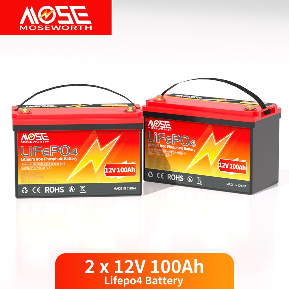 2X 12V 100AH LiFePO4 Lithium Battery 15000+ Cycles 100A BMS Solar Off-grid RV
