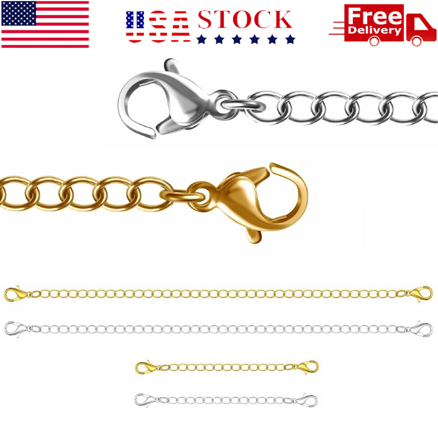 2-Pack Extender / Safety Chain Extender Necklace Bracelet Lobster Lock 3" or 6"