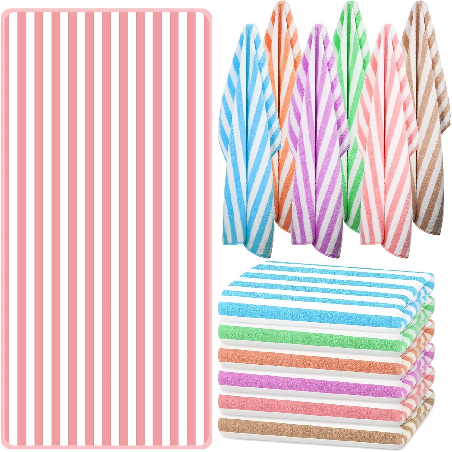 12 Pieces Striped Beach Towels Bulk Oversized Pool Towel Pack Absorbent Soft