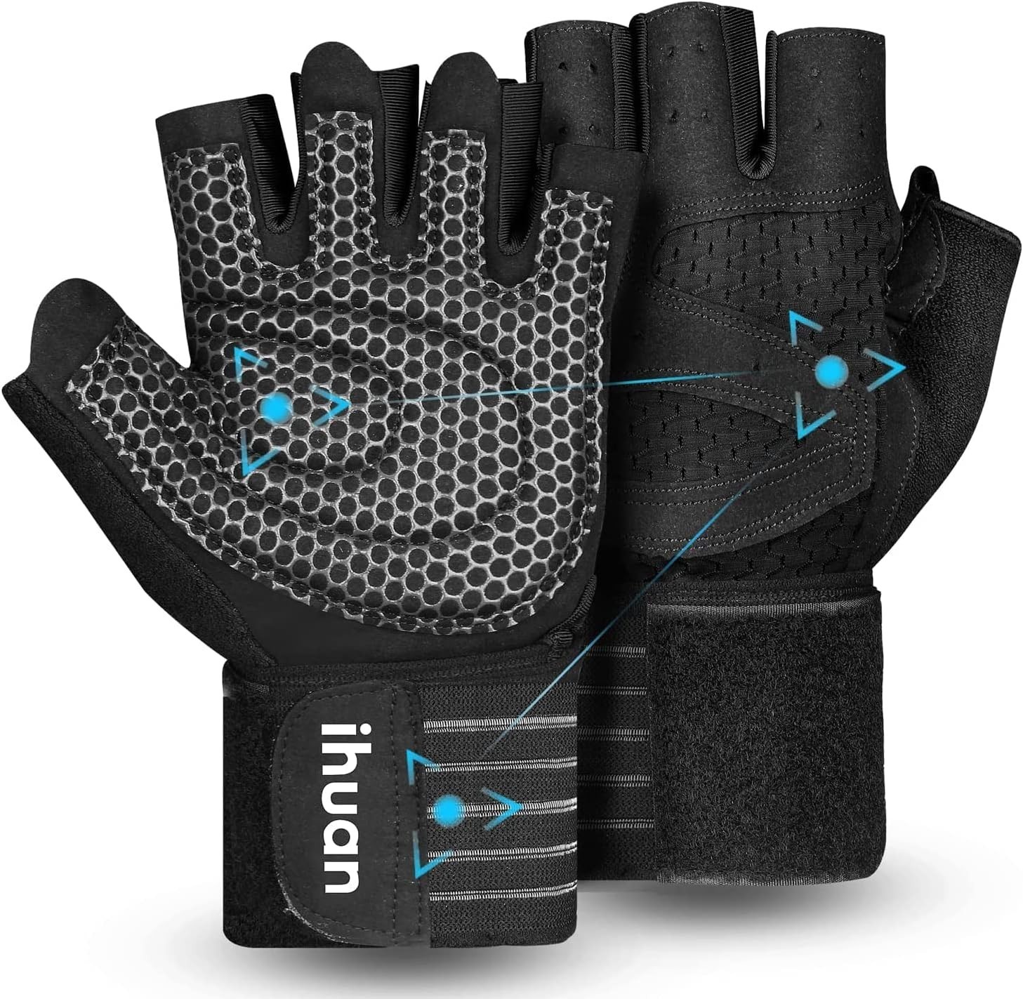 Guantes ventilados para levantamiento de pesas en el gimnasio con muñecas