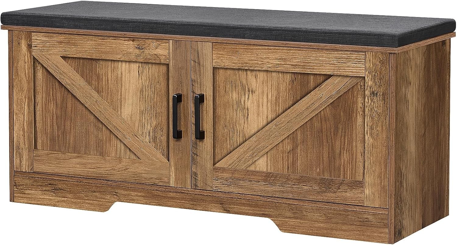 2-Tier Storage Bench 39.4" Wide Shoe Bench W/ Padded Seat Cushion Entryway Bench