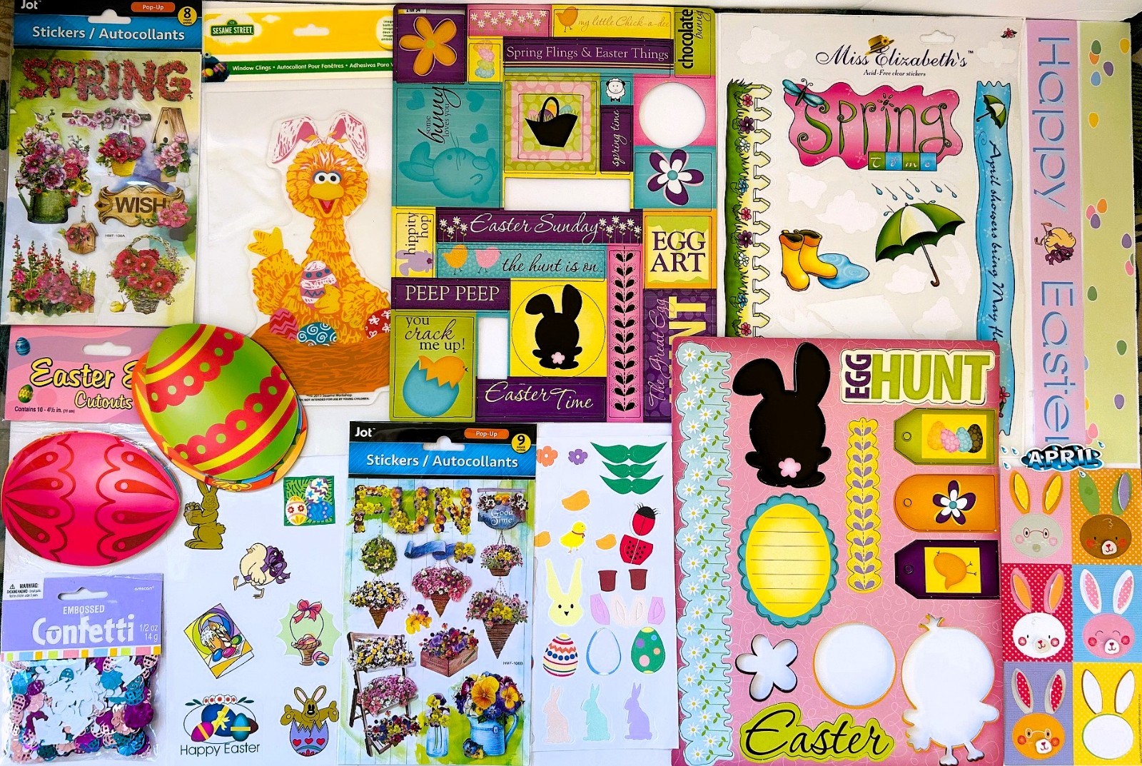 LARGE LOT EASTER SPRING THEME SCRAPBOOK STICKERS, EMBELLISHMENTS, CHIPBOARD