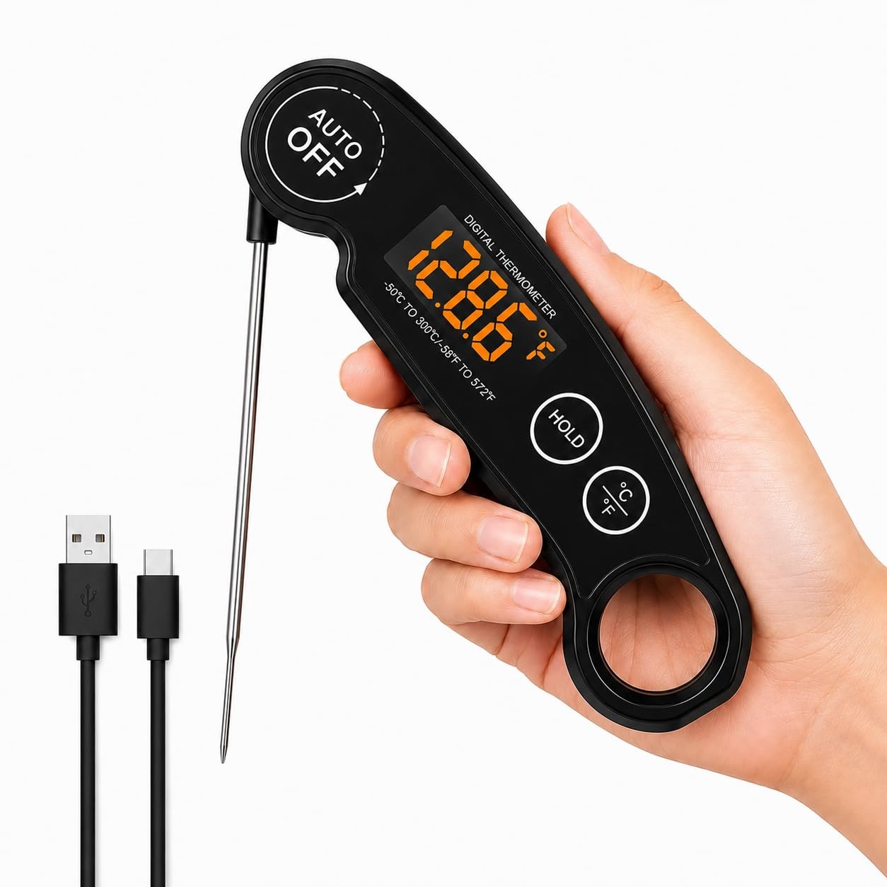 Instant Read Food Thermometer Rechargeable Meat Thermometer Digital Kitchen T...