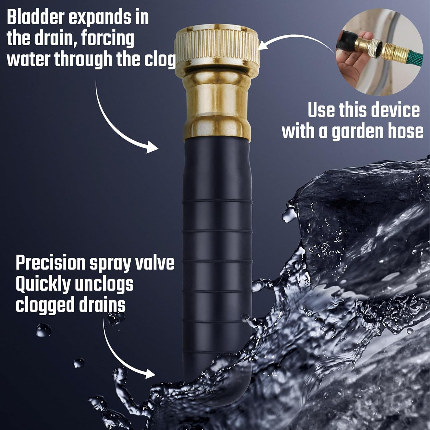 Drain Bladder, Small Drain Cleaning Bladder, Fits 1" to 2" Drain Pipes, Unclogs
