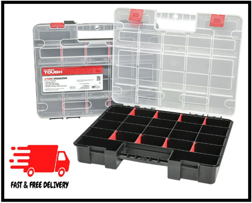 2-Pack Organizer, Stackable Plastic With 8 Movable Dividers
