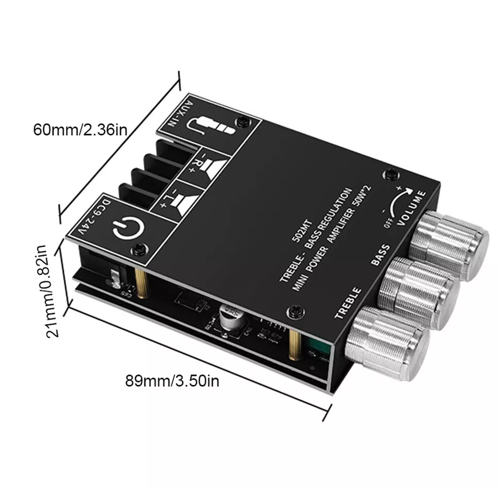 2x ZK-502MT 50W*2 Bluetooth 5.2 Audio Amplifier Board Module Tone Adjustable