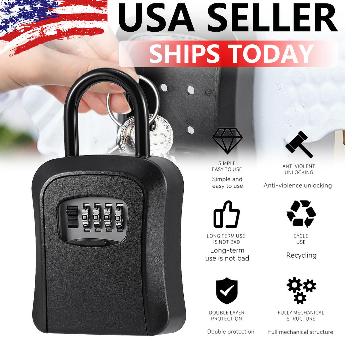 Key Safe 4-Digit Combination Lock Box Wall Mount Storage Safety Security Outdoor
