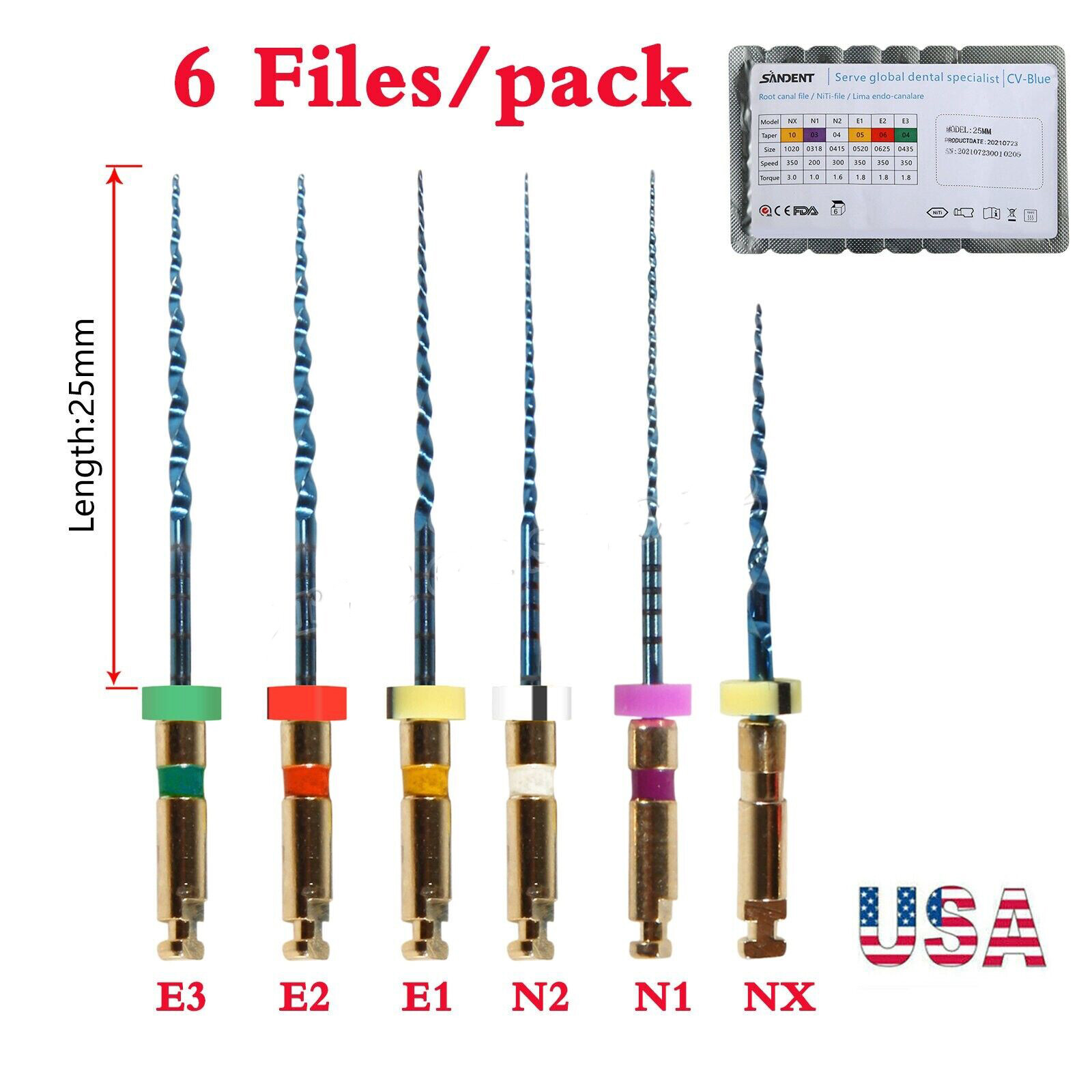 6Pcs New Dental Endo Rotary Files NITI Root Canal Files File 25MM USA tr