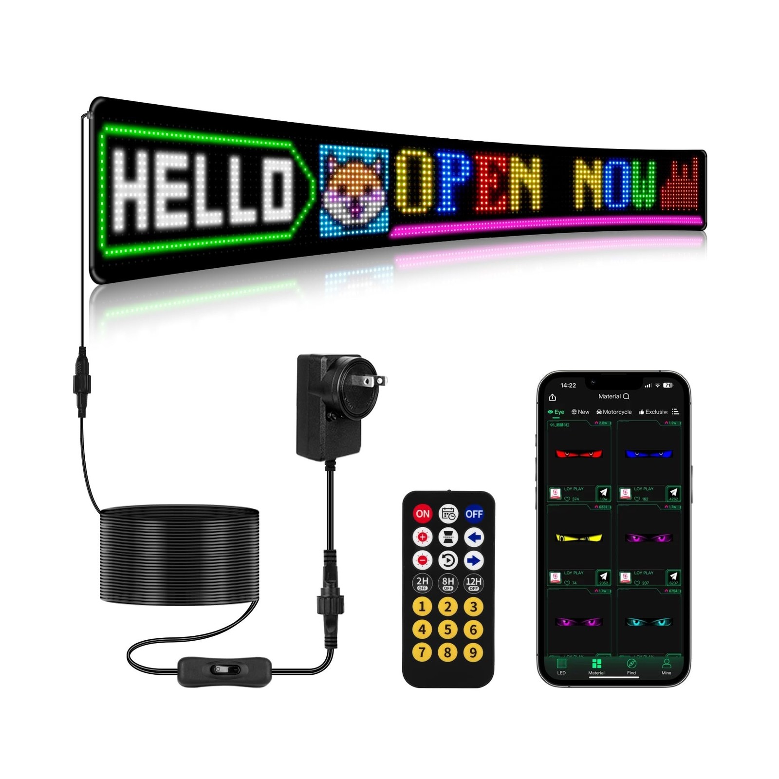 52"*7.5" Large Programmable Soft LED Sign, Flexible Easy Install,Pre-Made Ani...
