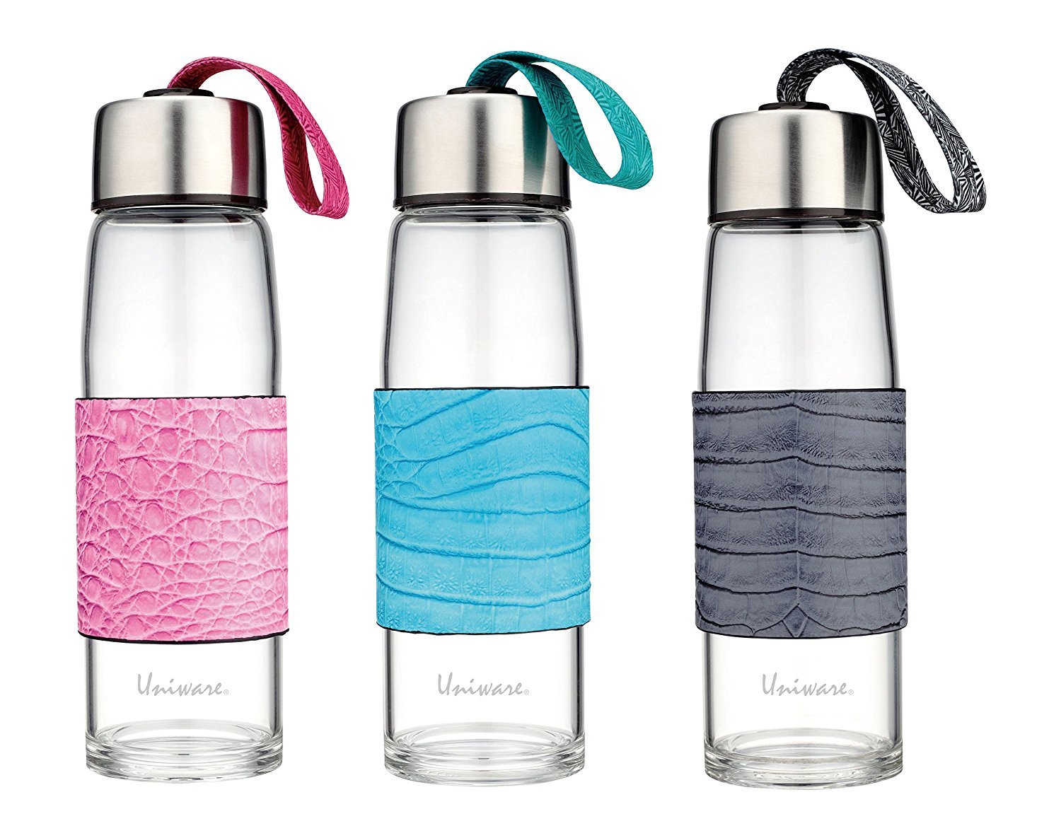 Glass Water Bottles with Stainless Steel filler,16 oz,3 Pcs Set
