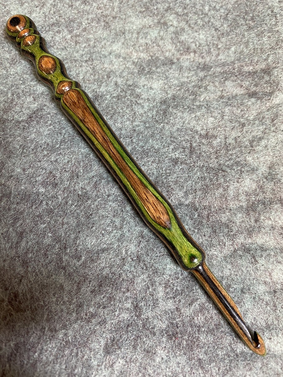 Hand carved Forest Camo  Wood  YARN  CROCHET HOOK  size H