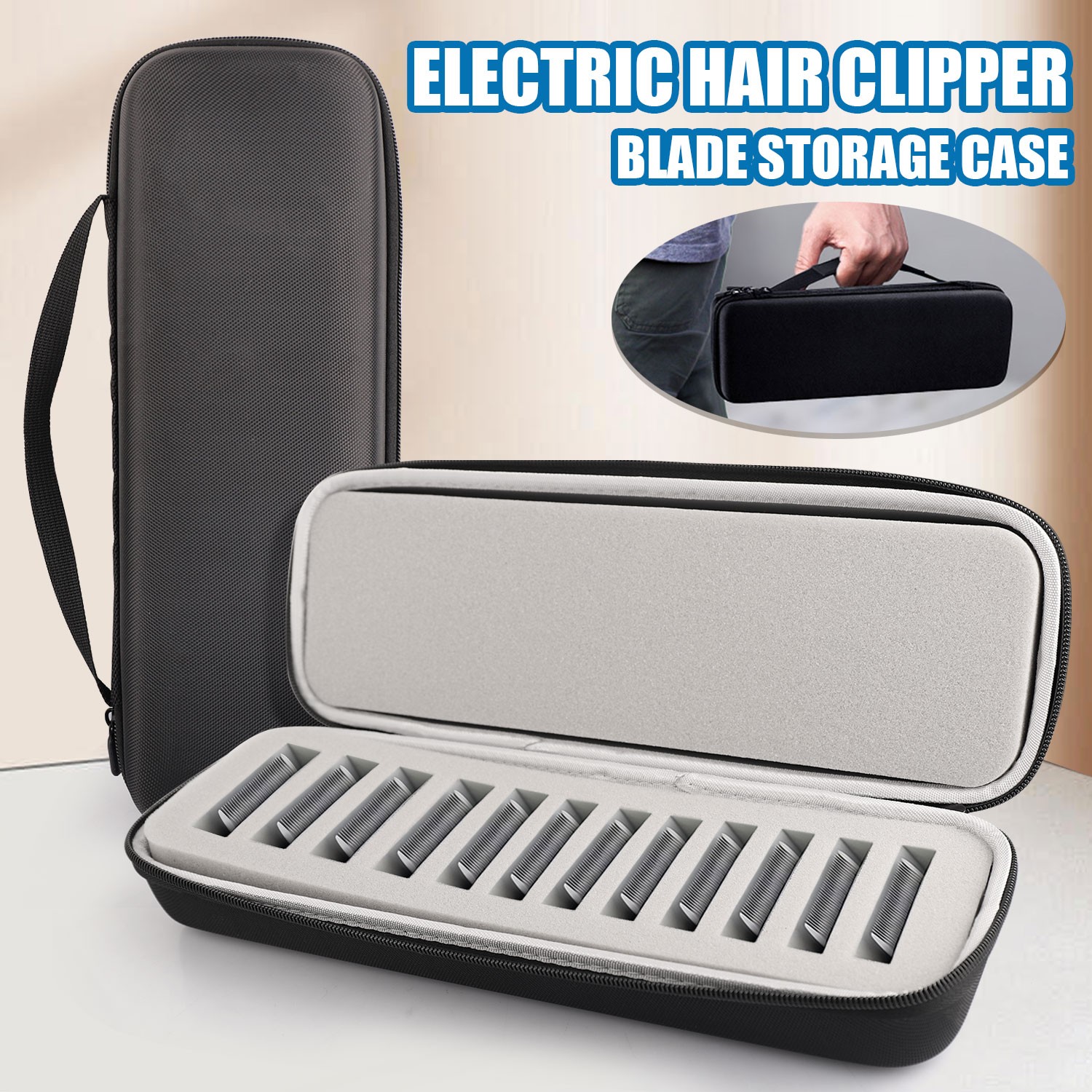 Hard Shell Storage Bag Grooming Clipper Blades Case for Barbers fits 12 blades