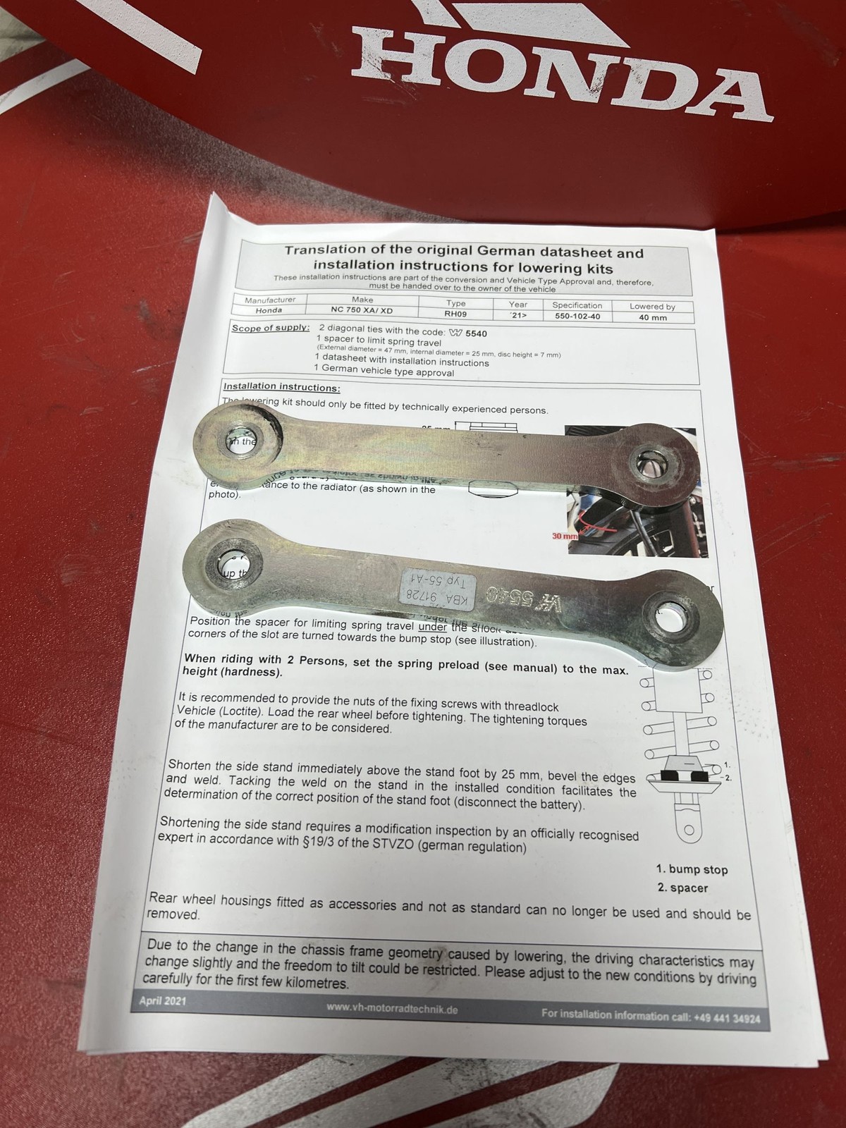 GOODRIDGE Lowering Kit For Honda NC 750 X 21 40mm MPN F60-102-40 ORIGINE