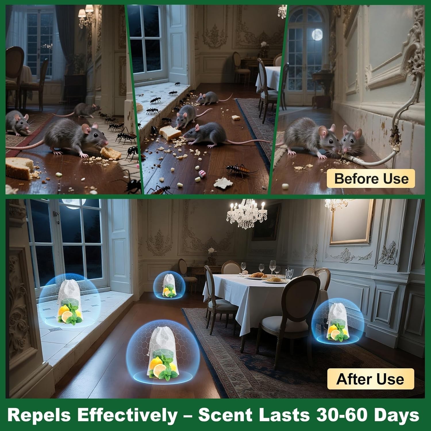Vamoose Natural Rodent Repellent Peppermint Sachets 32 Pack Mouse Mice Pest - US