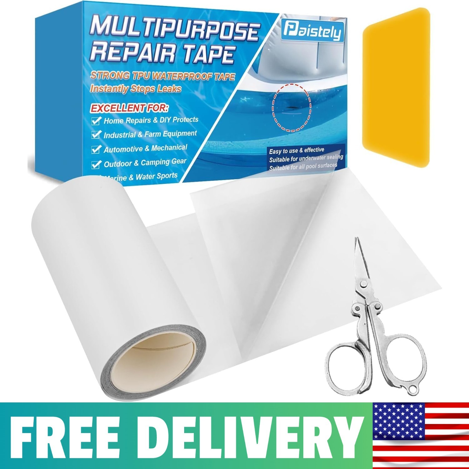 4 In X 7 Ft High-Viscosity Clear TPU Pool Repair Kit, Underwater Inflatable